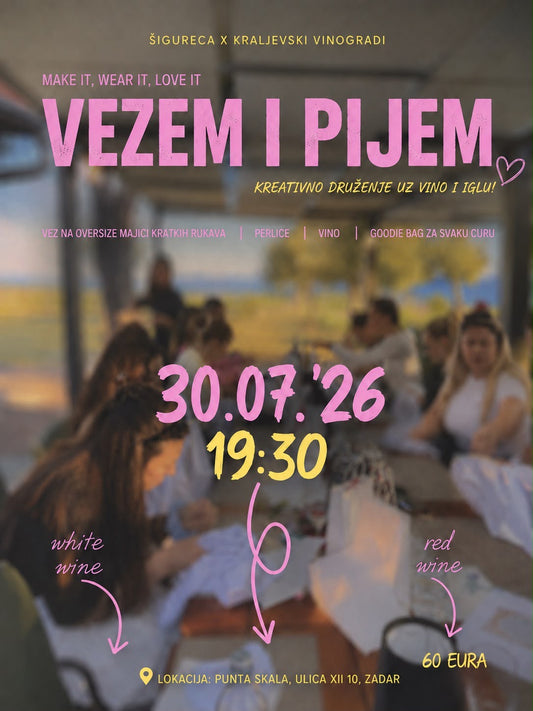 RADIONICA VEZENJA “vezem i pijem” 30.07.’26 19:30h